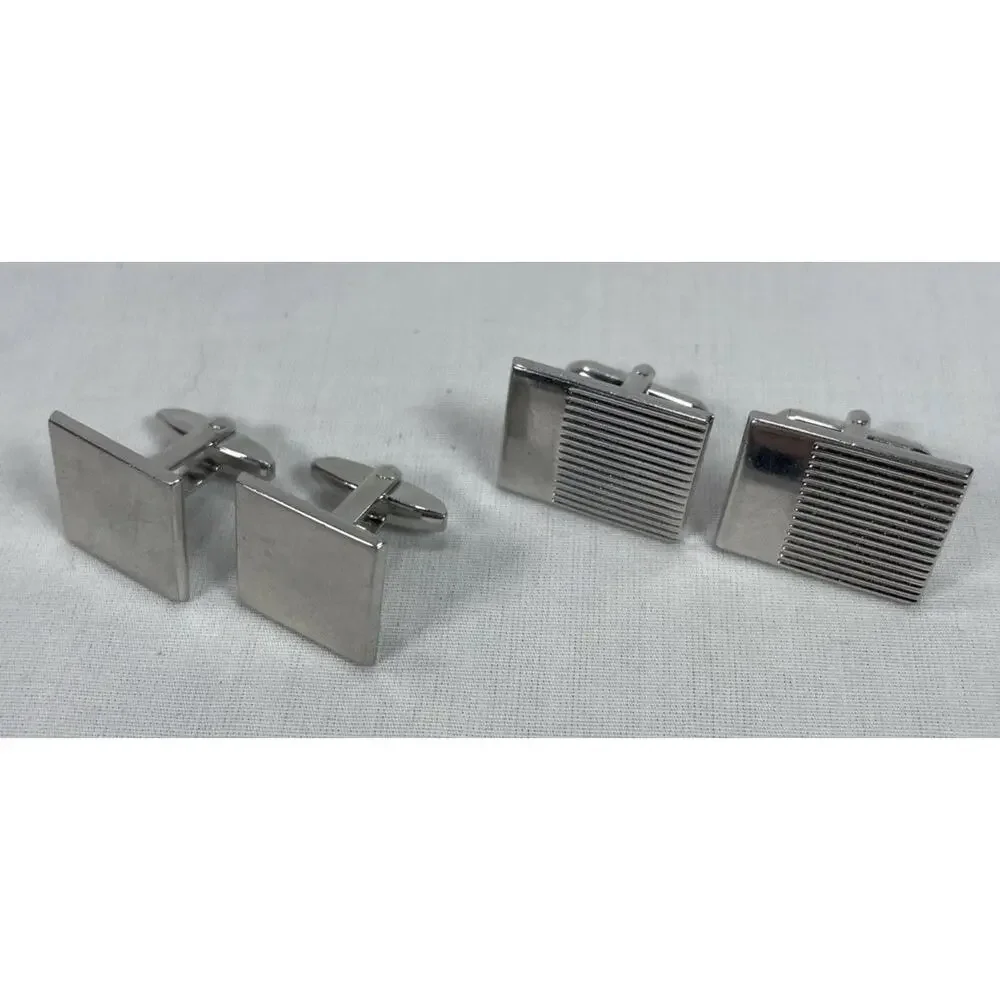 Beautiful Silver Tone Vintage SWANK Cuff Links And Sliver Square Unknown Brand